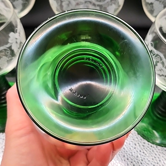 Vintage Luminarc Emerald Green Beehive Stem Grapevine Wine Goblets 6 Count - Picture 6 of 15